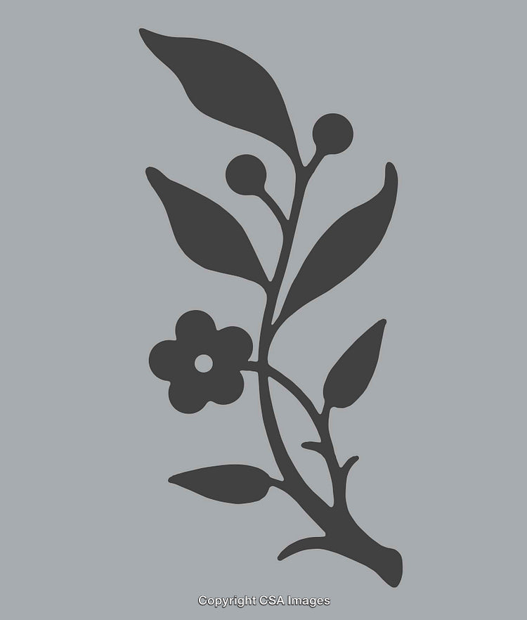 Elegant Black Floral Branch Silhouette on a Soft Blue Background