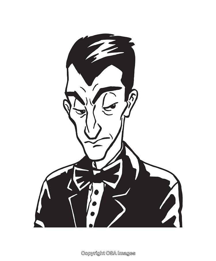 Black and White Line Art Illustration of a Formal Man