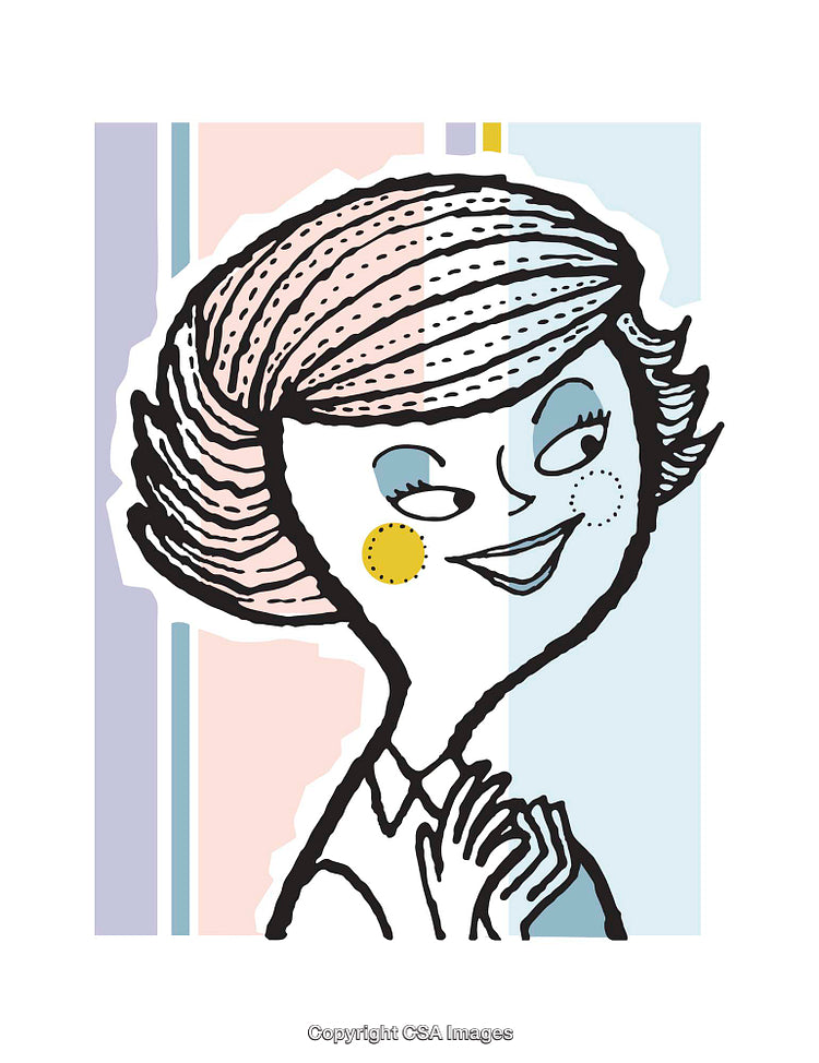 Illustrated Cheerful Woman With Retro Styling and Hand-Drawn Colorful Details