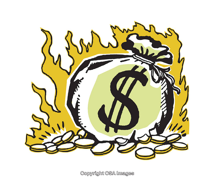 Burning Money Bag Illustration Symbolizing Financial Loss and Economic Crisis