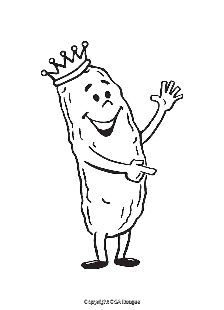 Cartoon Line Art of a Happy Pickle Character Wearing a Crown
