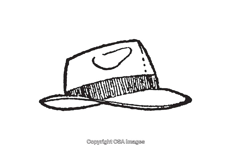 Simple Black and White Line Art Illustration of a Wide-Brimmed Hat