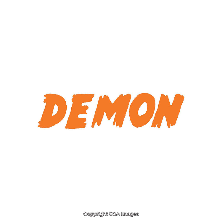 Bold Orange Text on White Background with the Word 'Demon'