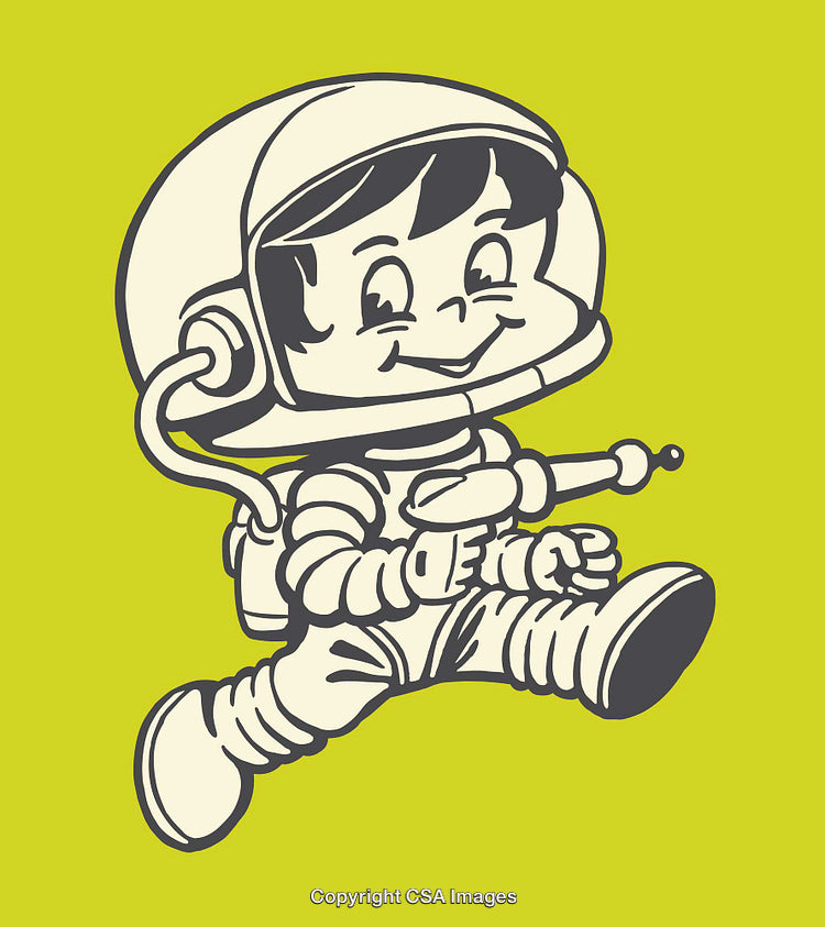 Illustration of a Smiling Child Astronaut Holding a Toy Ray Gun