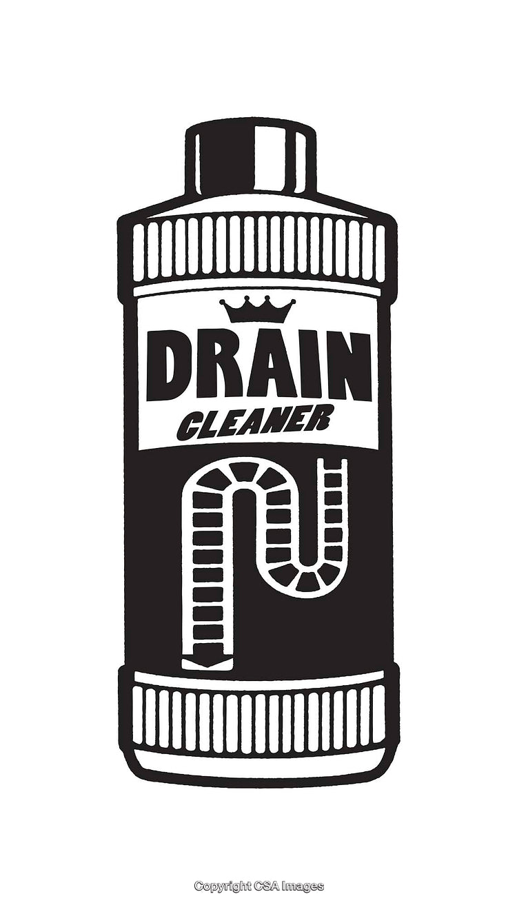 Black And White Line Art Illustration of a Drain Cleaner Bottle