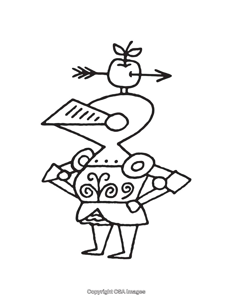 Illustration Of Abstract Knight With Apple Hat And Arrow