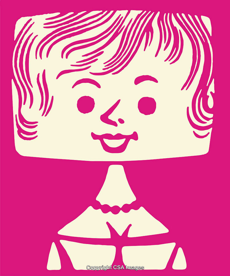 Vibrant Pink Retro Style Female Portrait Line Art Illustration