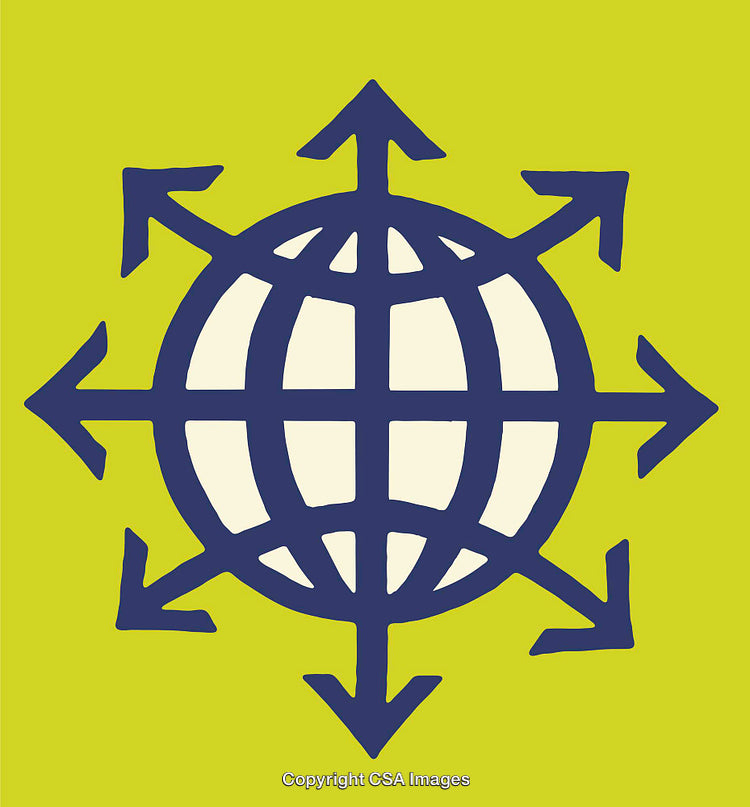 Globe with Arrows Illustration Representing International Connectivity and Global Expansion