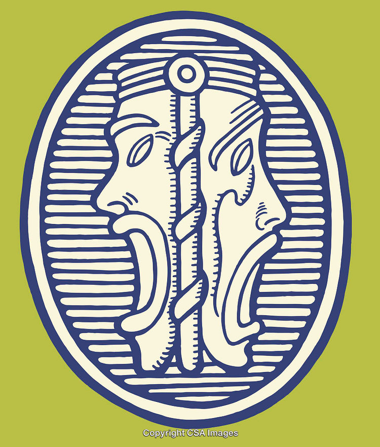 Surreal Symmetrical Faces Line Art on Green Background