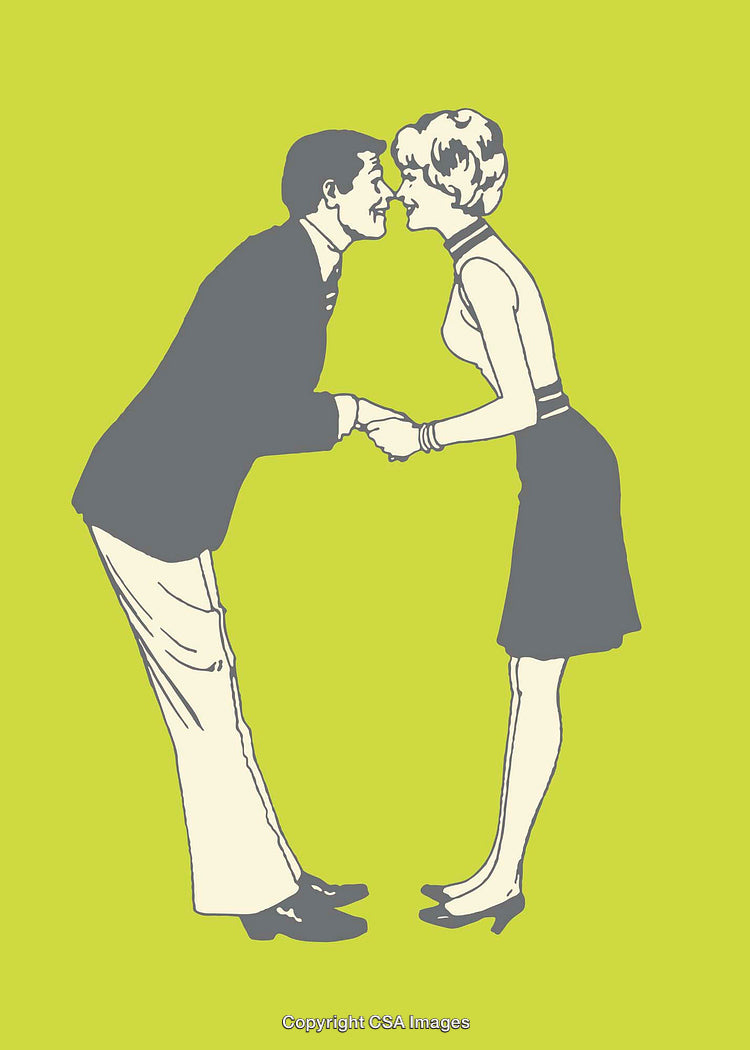 Retro Styled Illustration of a Couple Sharing a Romantic Moment Together