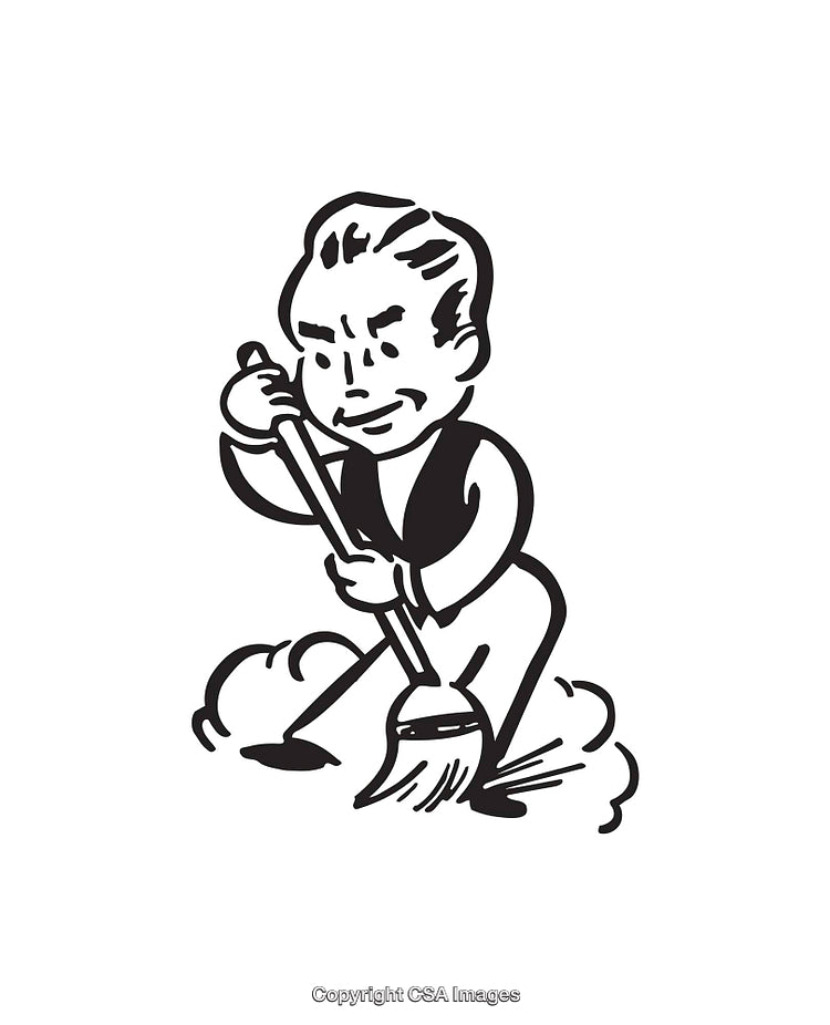 Retro-Style Black and White Illustration of Sweeping Action