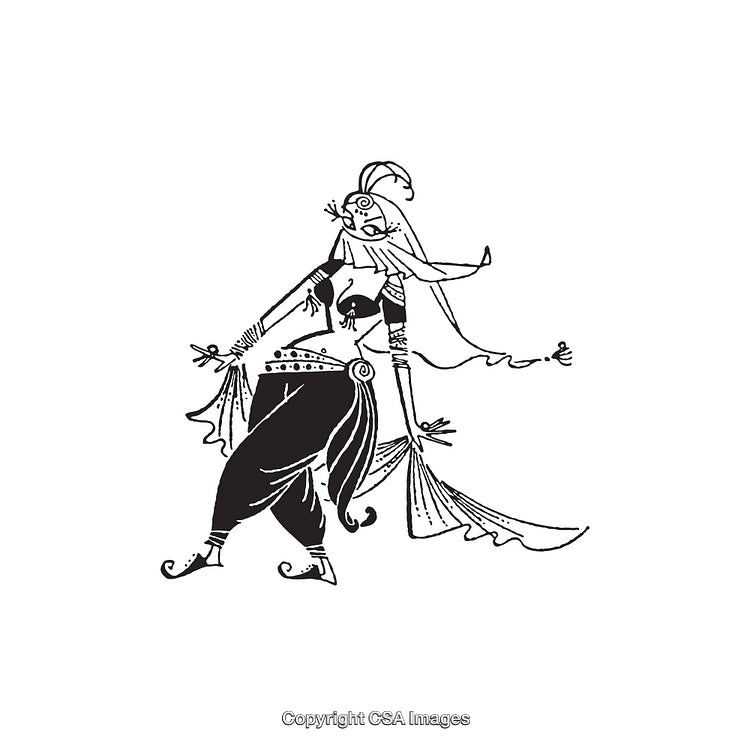 Black and White Line Art Illustration of a Stylized Historical Figure