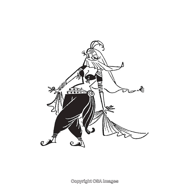 Black and White Line Art Illustration of a Stylized Historical Figure