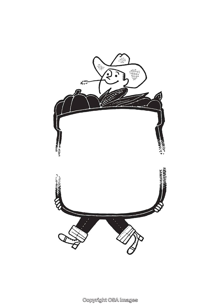 Charming Line Art Farmer With Harvest in Rustic Style