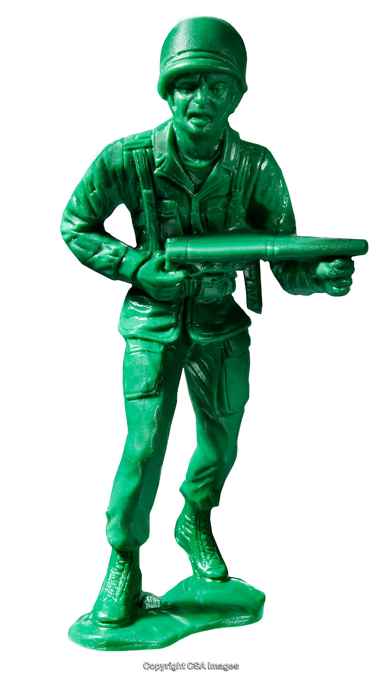Green Plastic Soldier Toy Holding a Rifle Ready for Battle