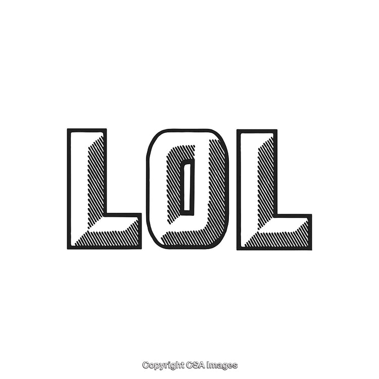 Stylized LOL Text Illustration with Monochromatic Design and Retro Font Style