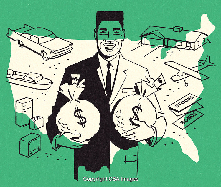 Successful Businessman Holding Money Bags Reflecting Wealth and Investment Possibilities