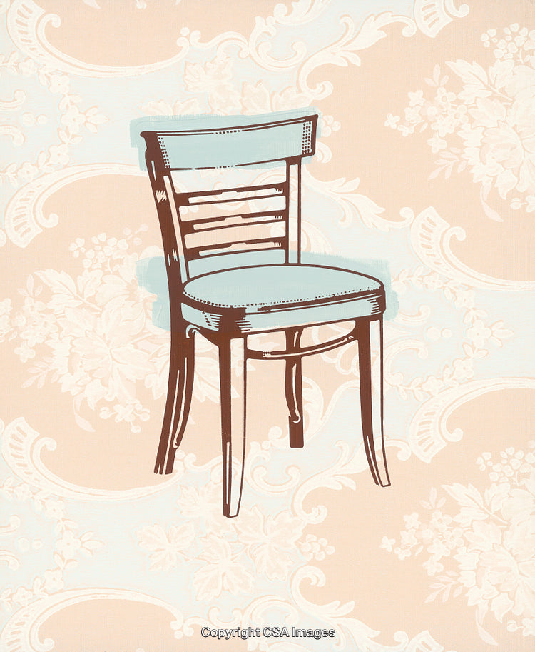 Illustration of a Wooden Chair with Floral Background Design
