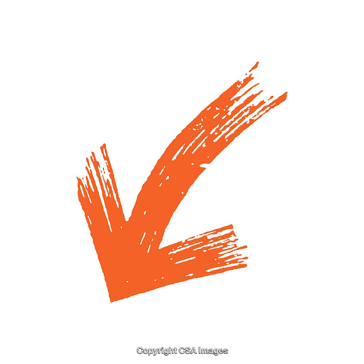Rustic Orange Brushstroke Arrow Pointing Downward on White Background