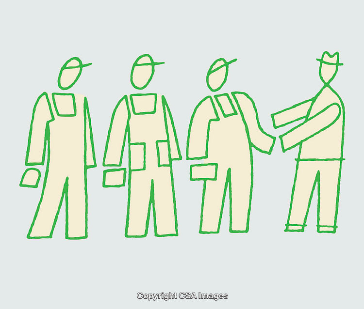 Team of Workers in Minimalist Line Art Illustration