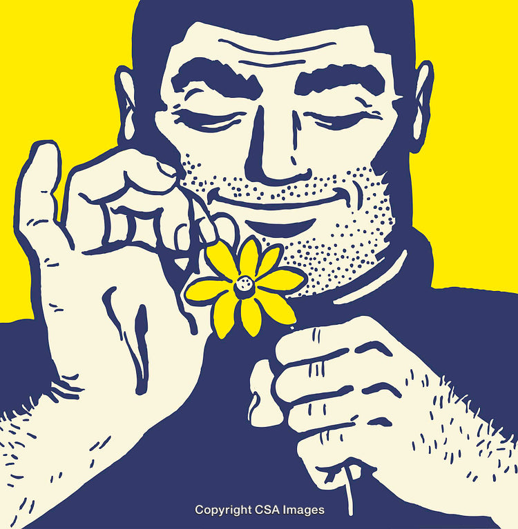 Illustration of Man Exploring Emotions Holding Daisy Flower