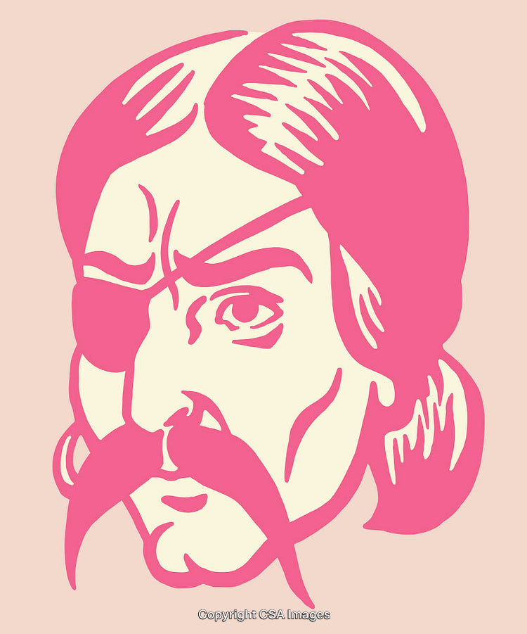 Pink and Beige Stylized Pirate Portrait Illustration with Eye Patch