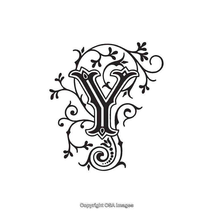 Ornate Decorative Letter Y with Elegant Vine Detailing