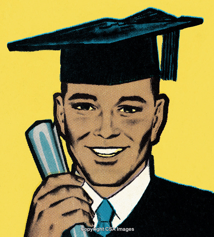 Graduating Student Smiling in Cap and Holding Diploma on Bright Background