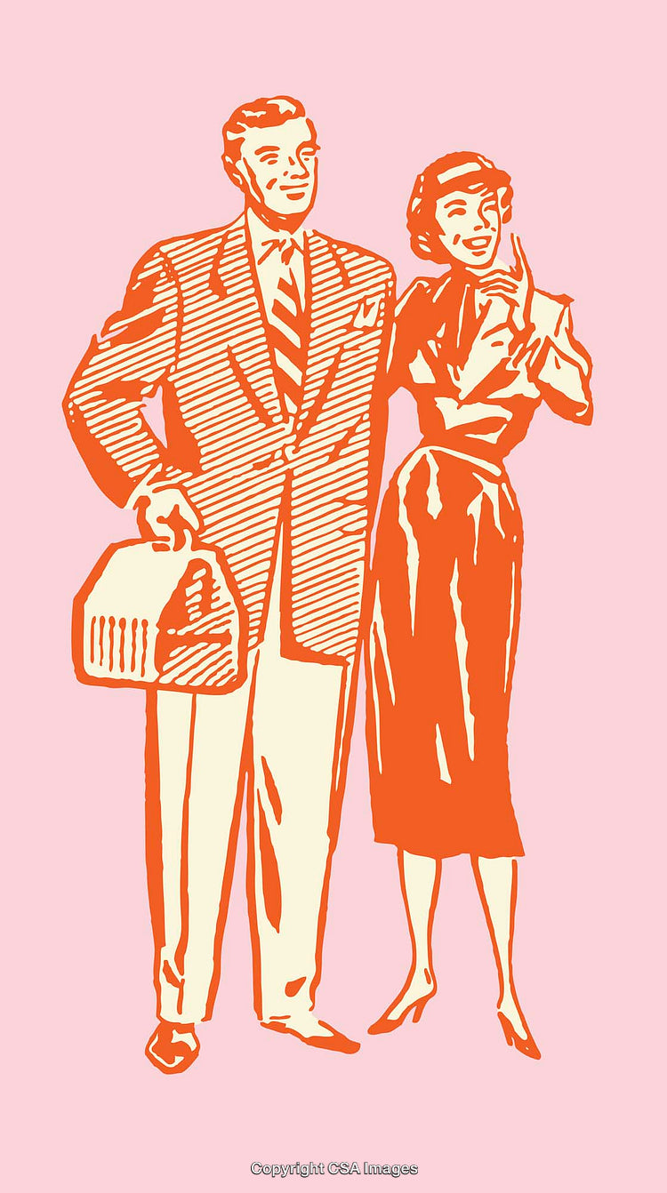 Vintage Retro Style Man and Woman Line Art Illustration