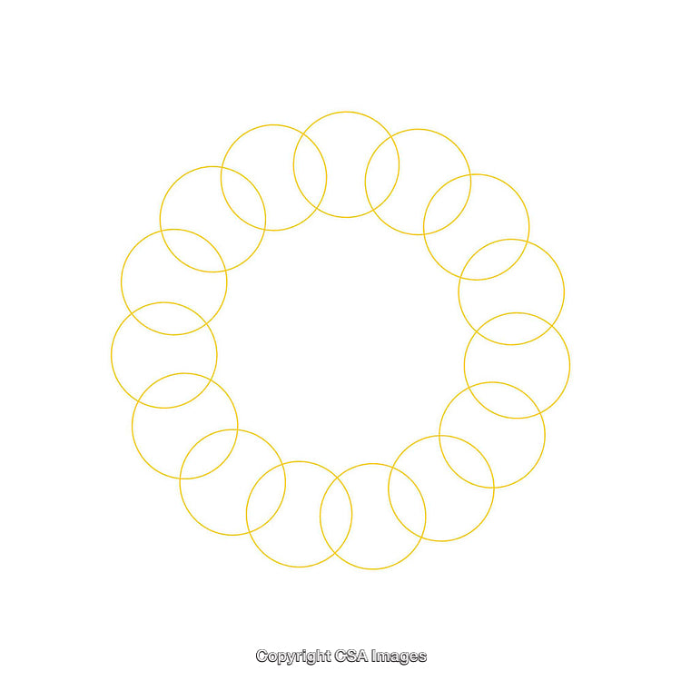 Minimal Circular Geometric Design with Overlapping Yellow Lines on White Background