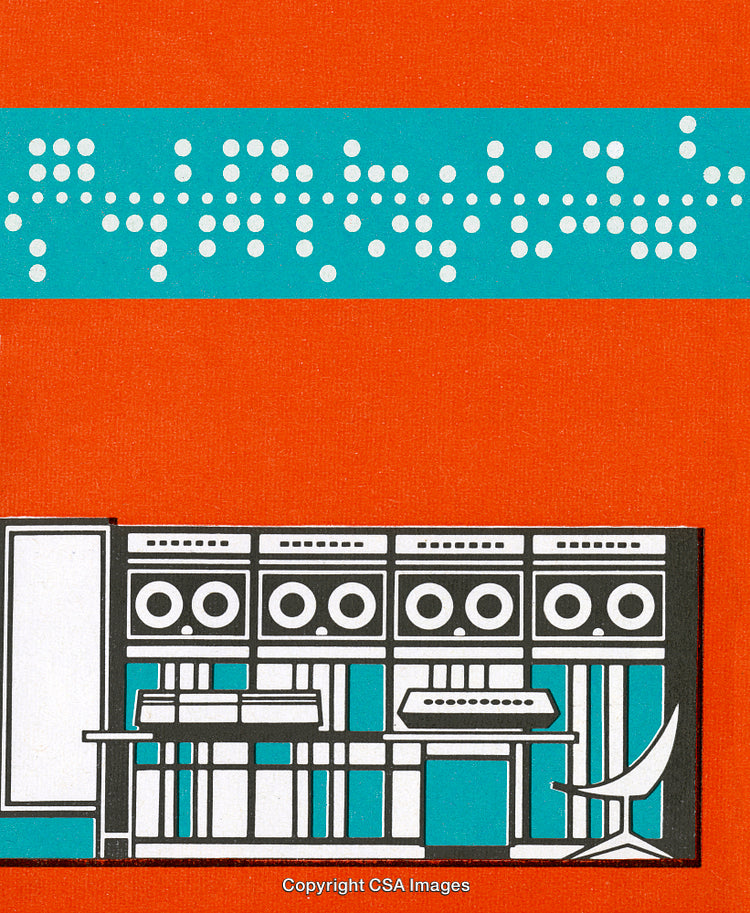 Retro Illustration of a Computer Mainframe With Punch Card Details