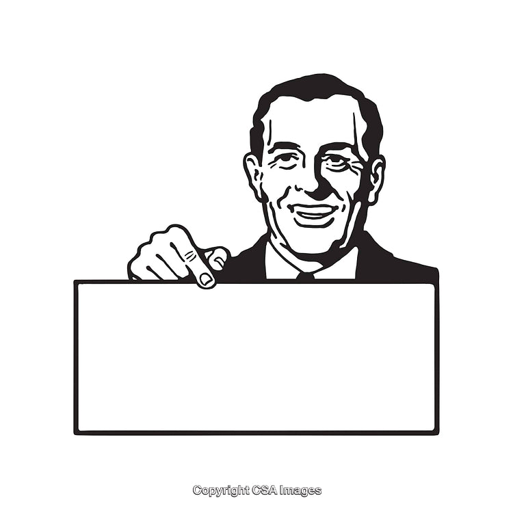 Retro Style Illustration of a Smiling Man Holding a Blank Sign