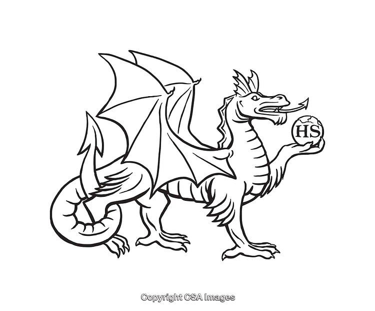 Detailed Black and White Line Art Illustration of a Majestic Dragon