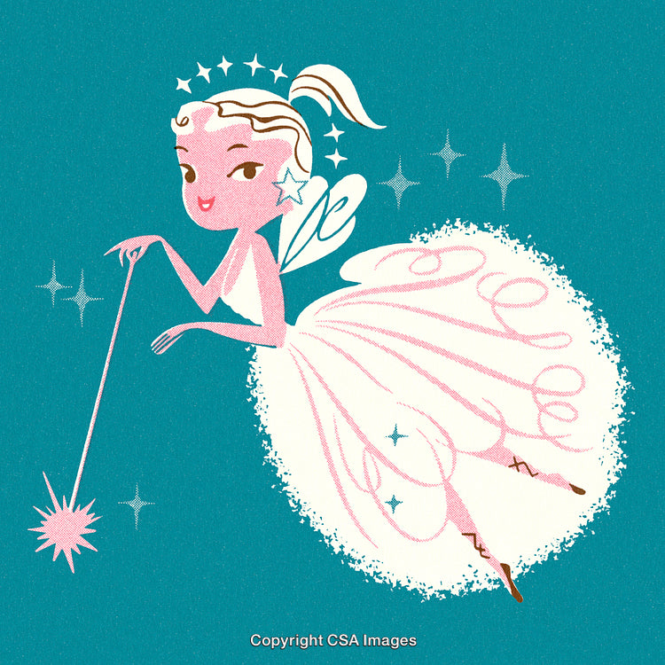 Whimsical Fairy with Sparkling Wand in Retro Cartoon Style