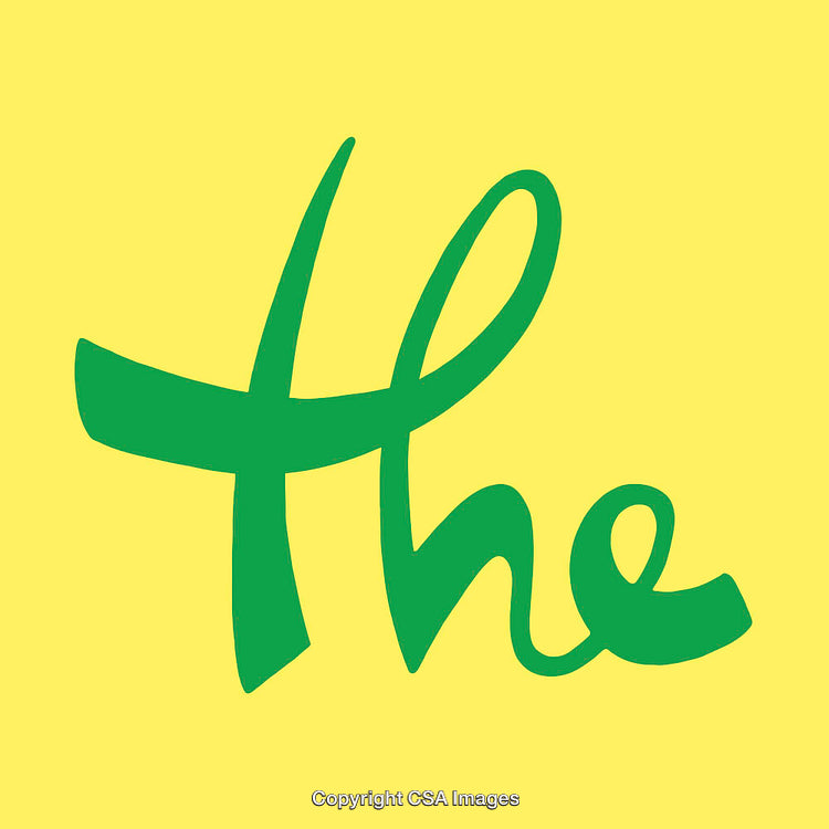 Green Script Text 'The' on a Vibrant Yellow Background in Clean Art Style