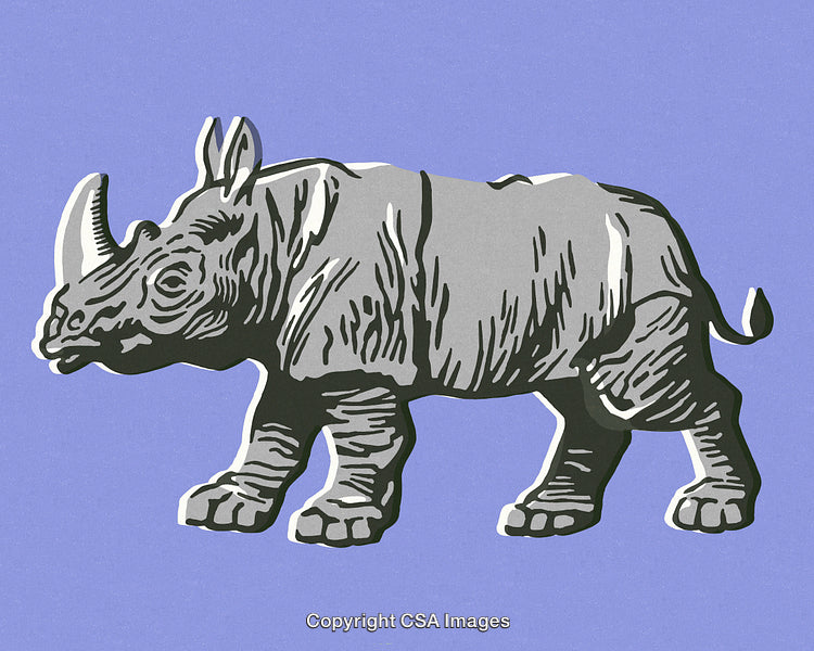 Illustration of a Rhinoceros on a Purple Background in Bold Artistic Style
