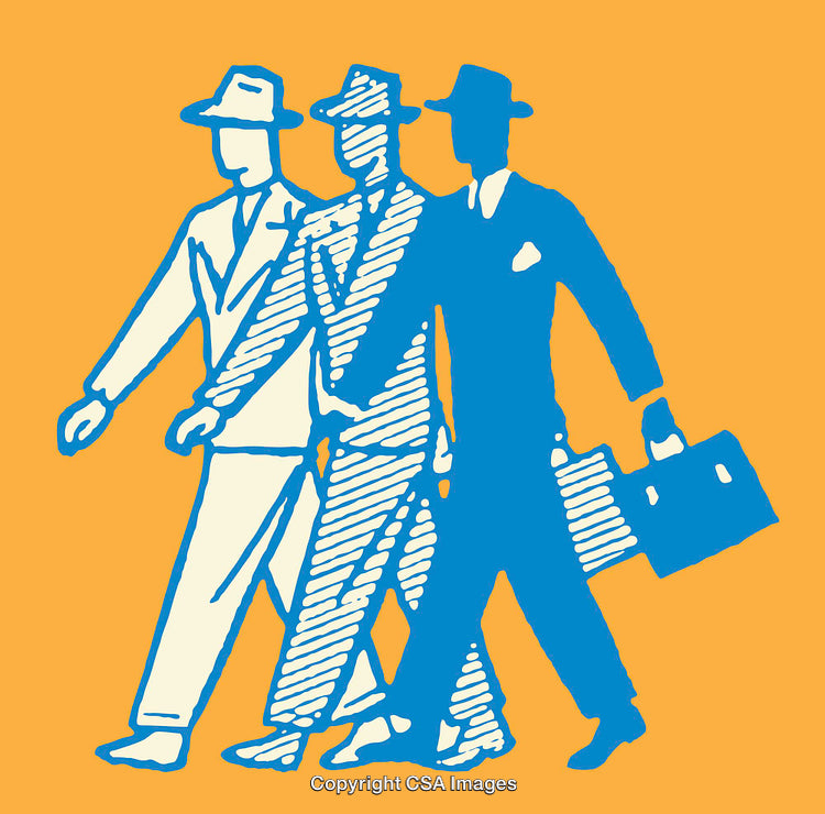 Illustration of Three Professional Figures Walking in Line