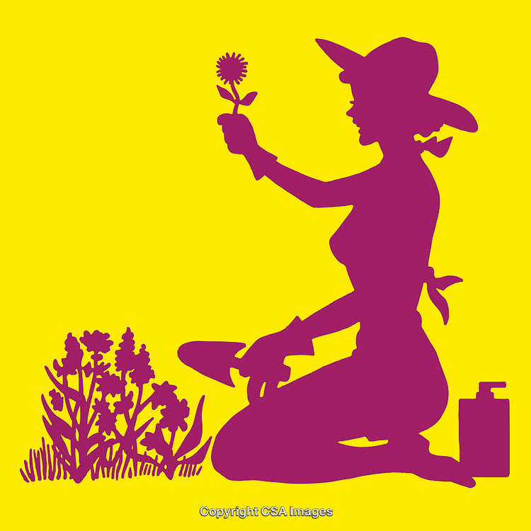 Silhouette of a Woman Gardening with Flowers in Spring