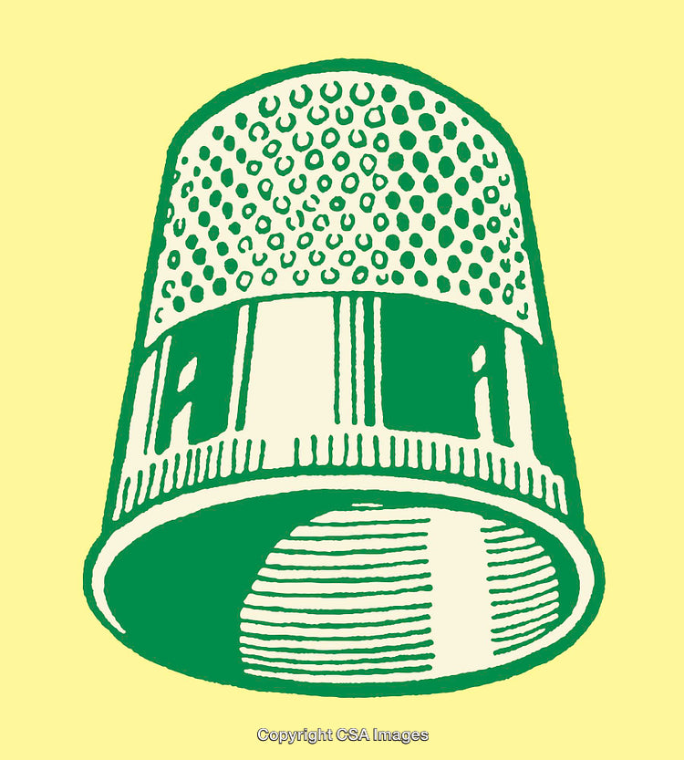 Decorative Green Thimble Illustration on a Yellow Background