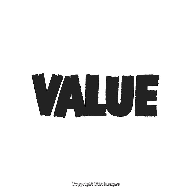 Bold Black Lettering "Value" on White Background Symbolizing Importance