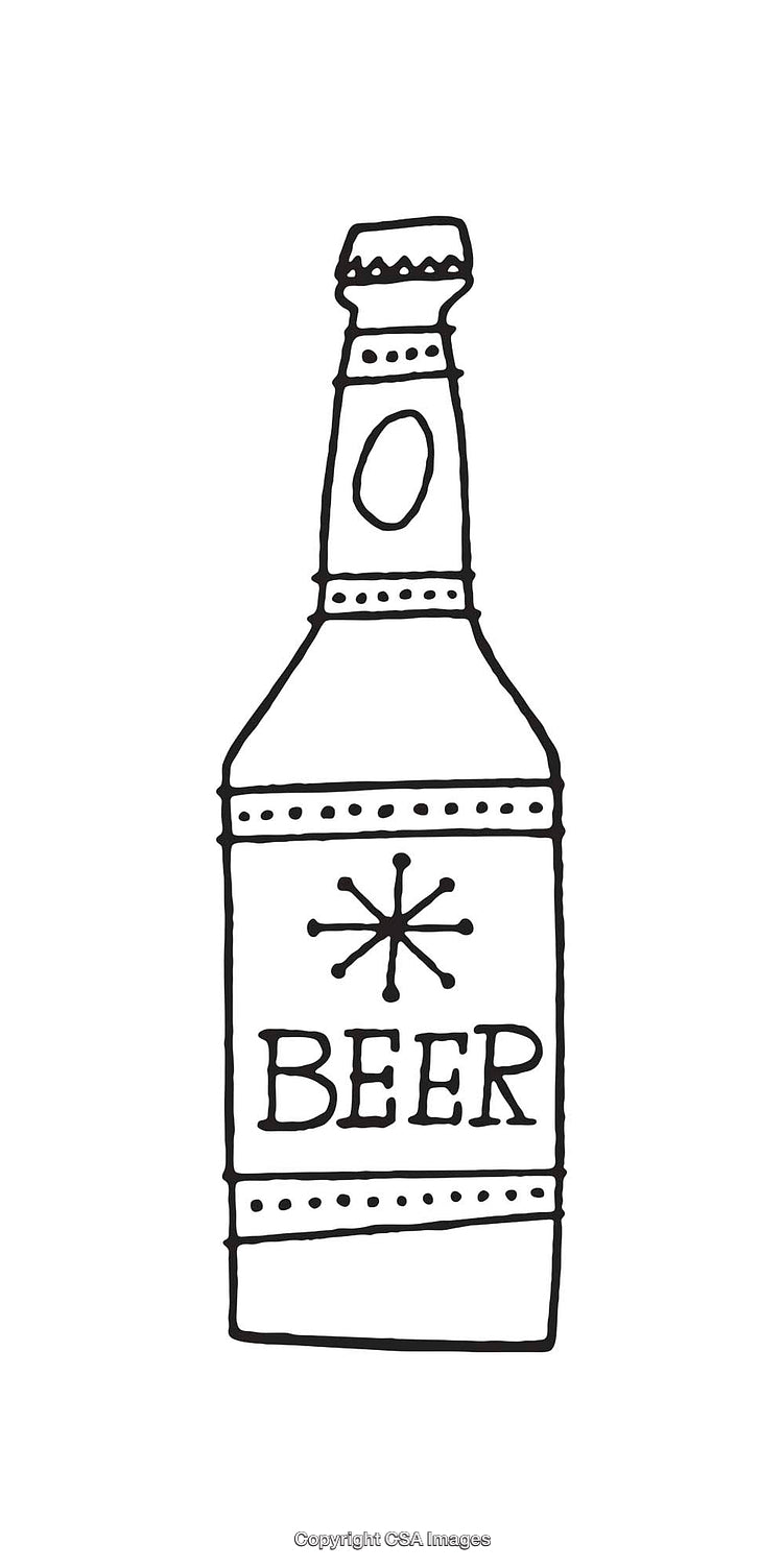 Black And White Beer Bottle Illustration With Simple Line Art Style
