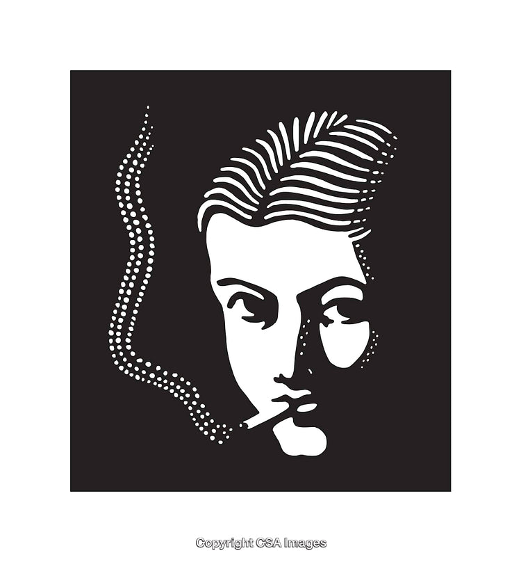 Black and White Line Art Illustration of a Face and Smoke