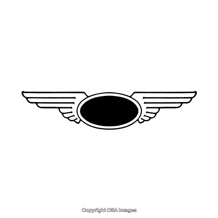 Black and White Winged Emblem Design with a Central Oval