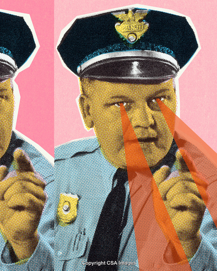 Retro Comic-Inspired Policeman Illustration with Laser Vision