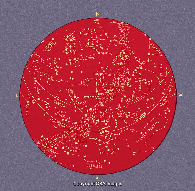 Detailed Star Chart Highlighting Constellations in a Vintage Astronomical Style