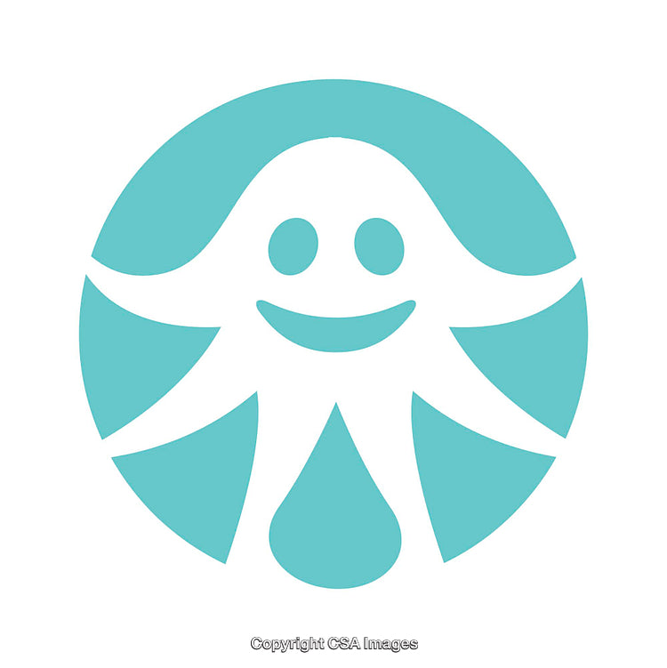 Smiling Jellyfish Icon in Aqua Blue Circle Design