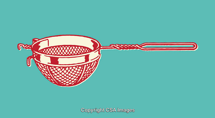 Vintage Red Line Art Illustration of a Wire Kitchen Strainer