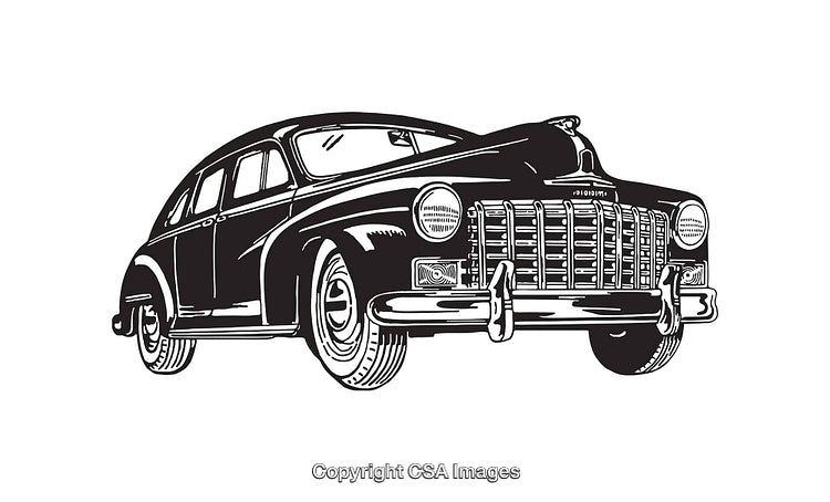 Vintage Style Black and White Line Art Classic Car Illustration