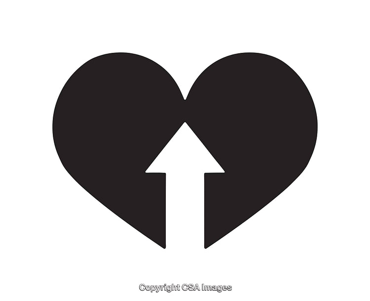 Black Heart Icon with Upward Arrow Design Representing Positivity and Love
