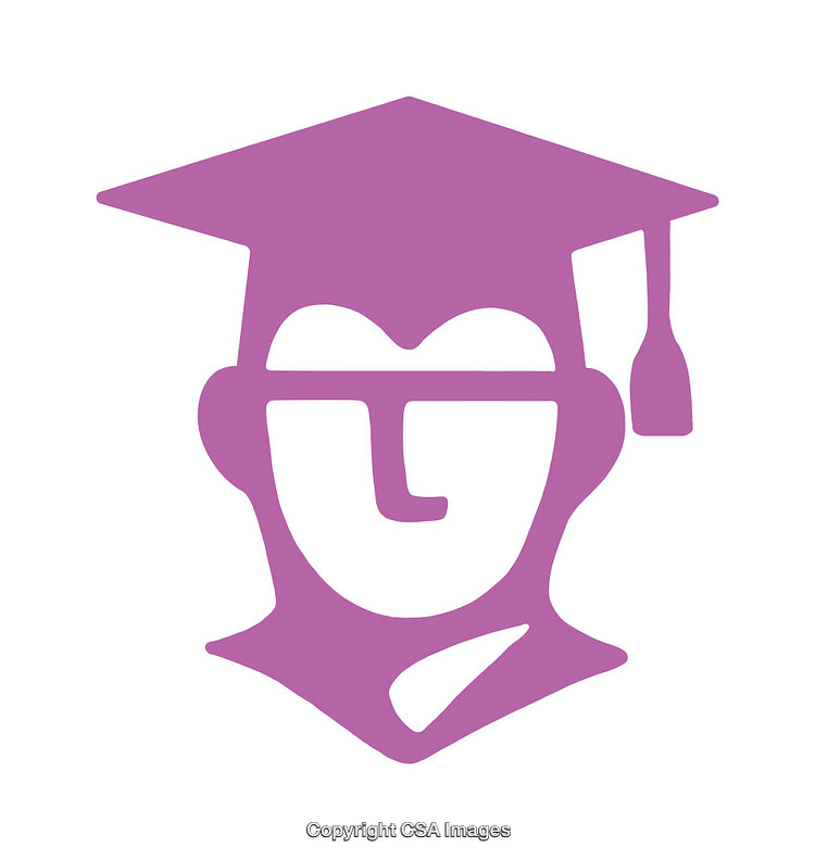 Purple Academic Icon Featuring Graduation Cap and Abstract Face Form
